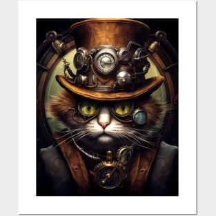 Stylish Steampunk Cat Posters and Art